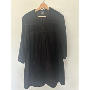 French Cuff Corduroy Jacket Sz 2XL Black Open Front Oversized Collar 3/4 Sleeve